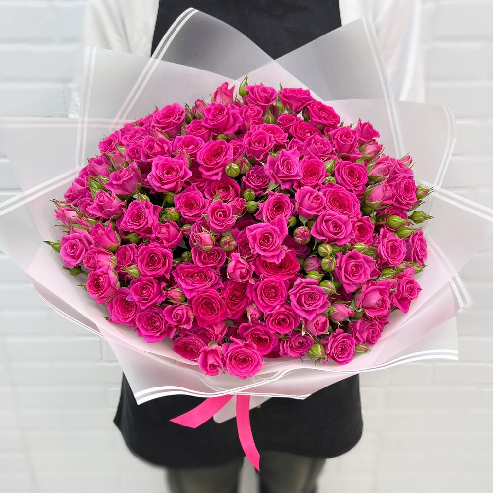 Малиновые Кустовые розы 29 шт
