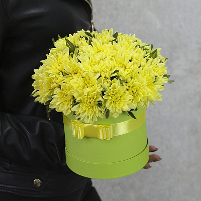 Желтые хризантемы 9 шт в коробке