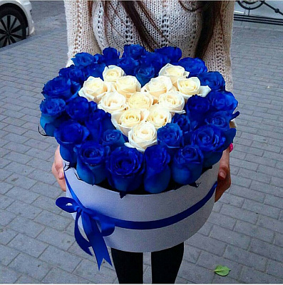 Синие Розы Сердце в коробке