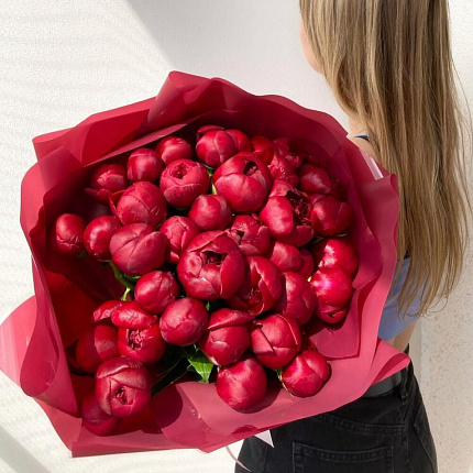 Красные пионы 35 шт