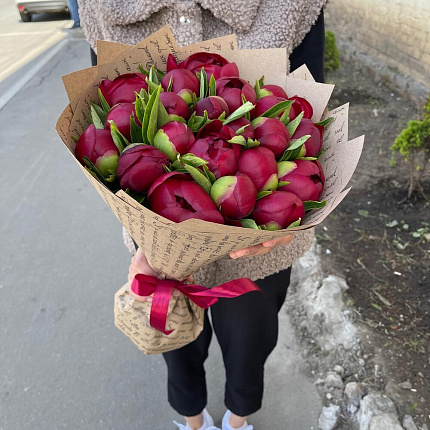 Красные пионы 21 шт