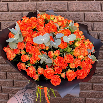 Оранжевые Кустовые Розы 29 шт