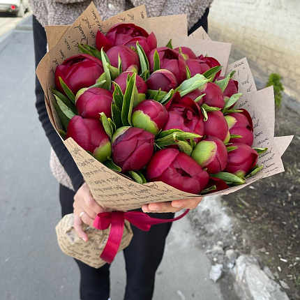 Красные пионы 21 шт