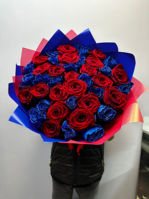 Синие Красные Розы 51 шт